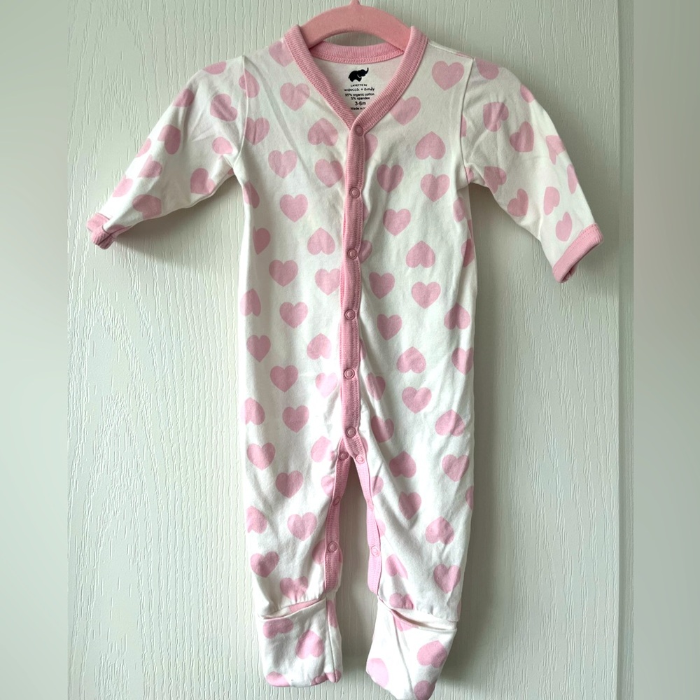 Layette by Monica + Andy Baby Girls’ Heart Print Pajamas Romper - 3-6 Mo Pink